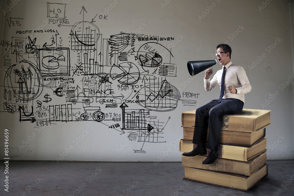 Businessman shouting a message Businessman shouting a message