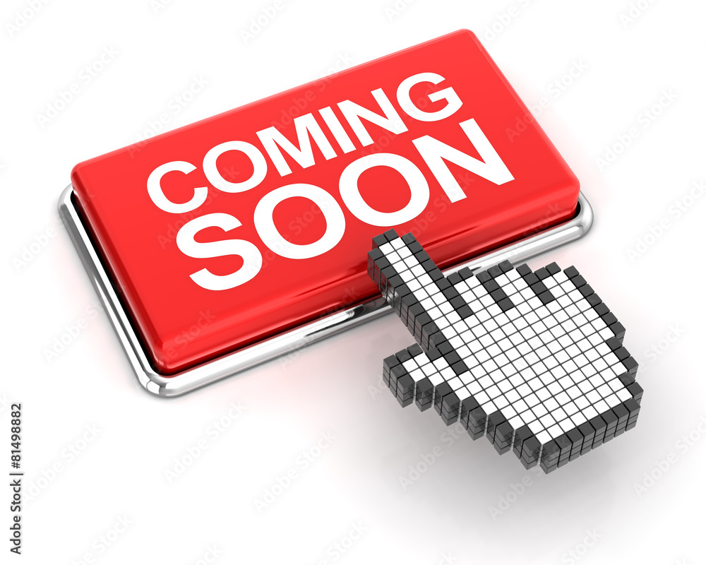 Hand cursor clicking a coming soon button Hand cursor clicking a coming soon button