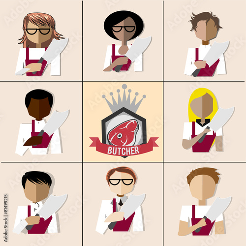 set butchers over color background