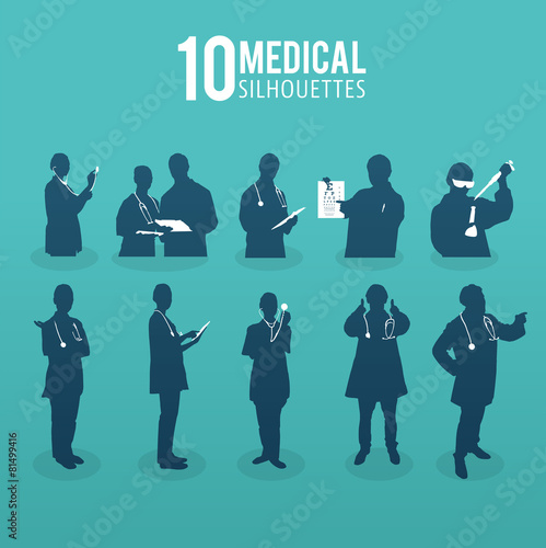 Ten medical silhouettes vector