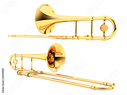 Trombone isolated. Multiple angles of view