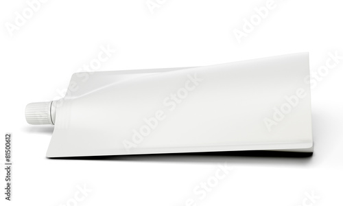 White plastic pouch template on white background