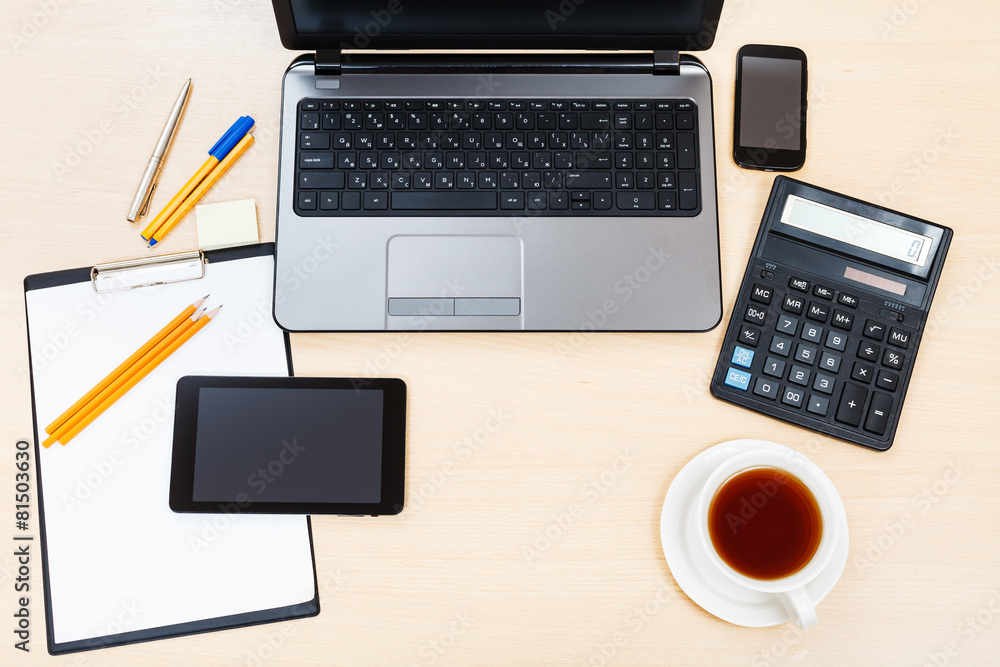 business still life - top view of office table business still life - top view of office table