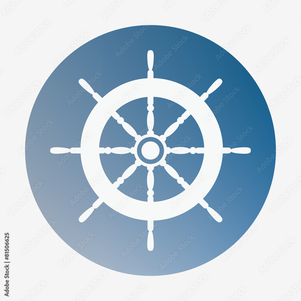 Fototapeta premium Pirate or sea icon, helm. Flat style vector illustration