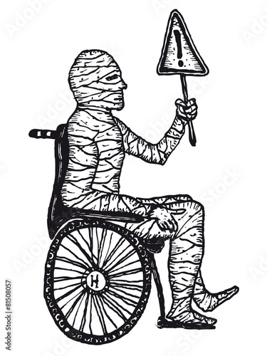 Foto Hand drawn injured mummy man in a wheelchair