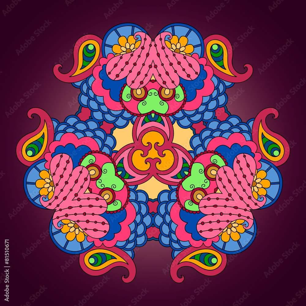 Multicolor mandala on dark purple background Multicolor mandala on dark purple background