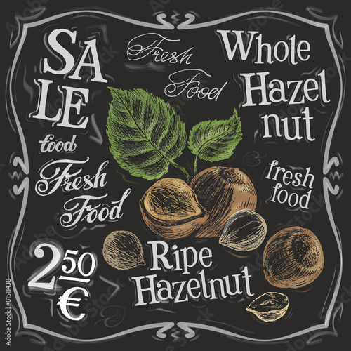 whole hazelnut vector logo design template.  nut, walnut or menu