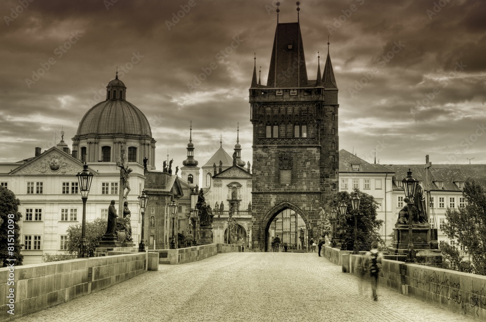 Old and historic Charles Bridge in Prague