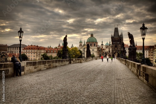 Old and historic Charles Bridge in Prague