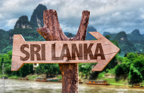 Sri Lanka wooden sign with nature background photo