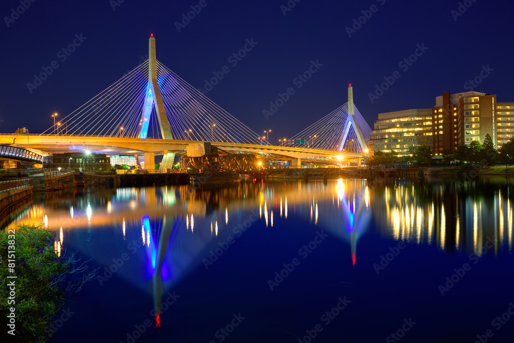 Boston Zakim bridge sunset in Massachusetts