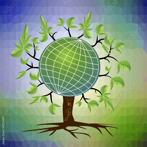 Ecological theme - tree with a globe in branches 