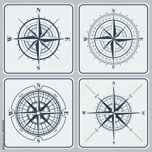 Set of compass roses (windroses) . Vector illustration.