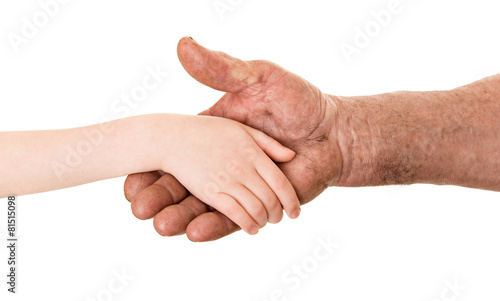 grandfather and child handshake