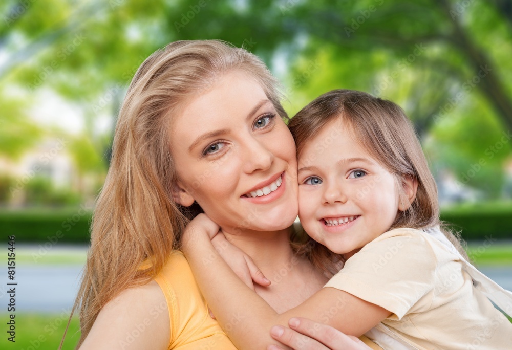 Obraz premium Mom. CLoseup portrait of happy white mother and young daughter