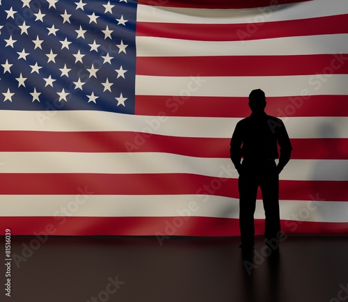 Man silhouette in front of the United States flag