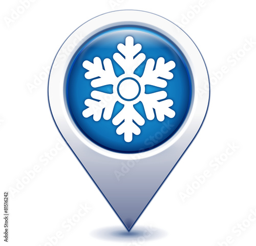 flocon de neige sur marqueur géolocalisation bleu