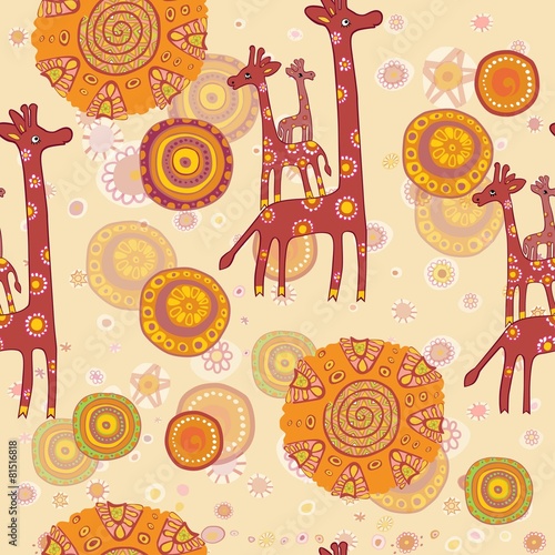 Seamless pattern with cute family of giraffes