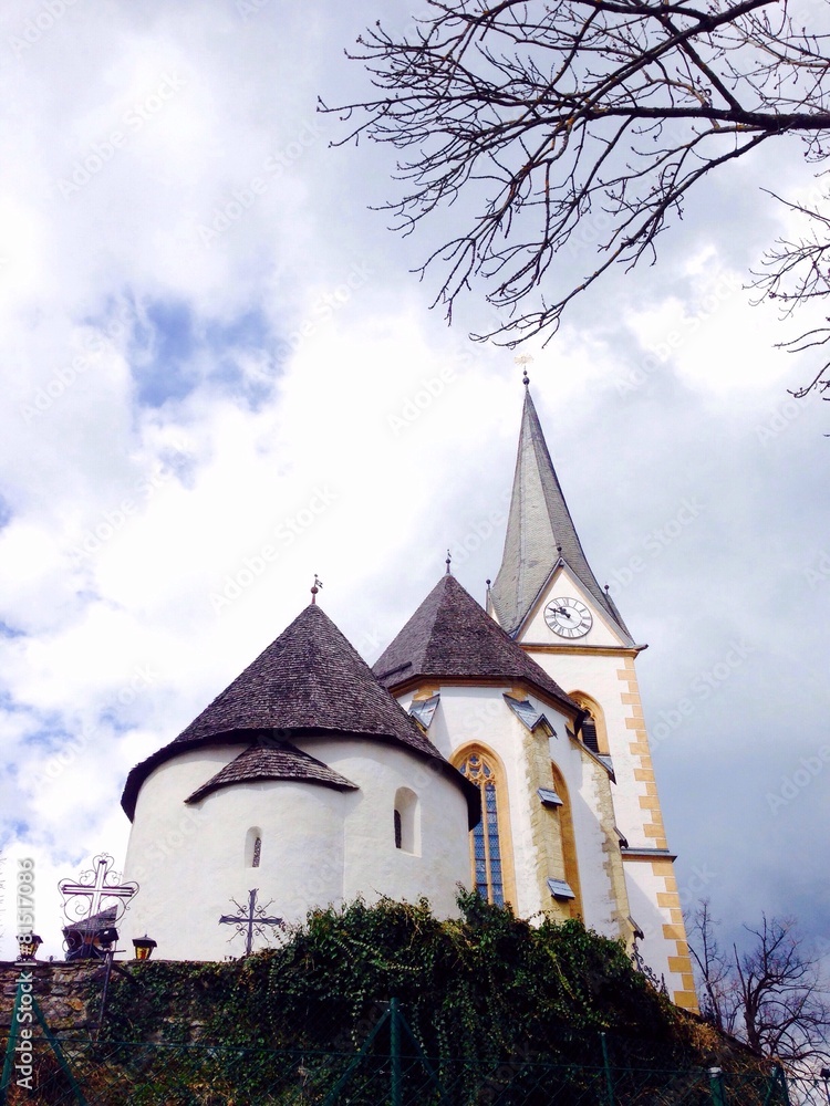historical church with cloudy sky in europe