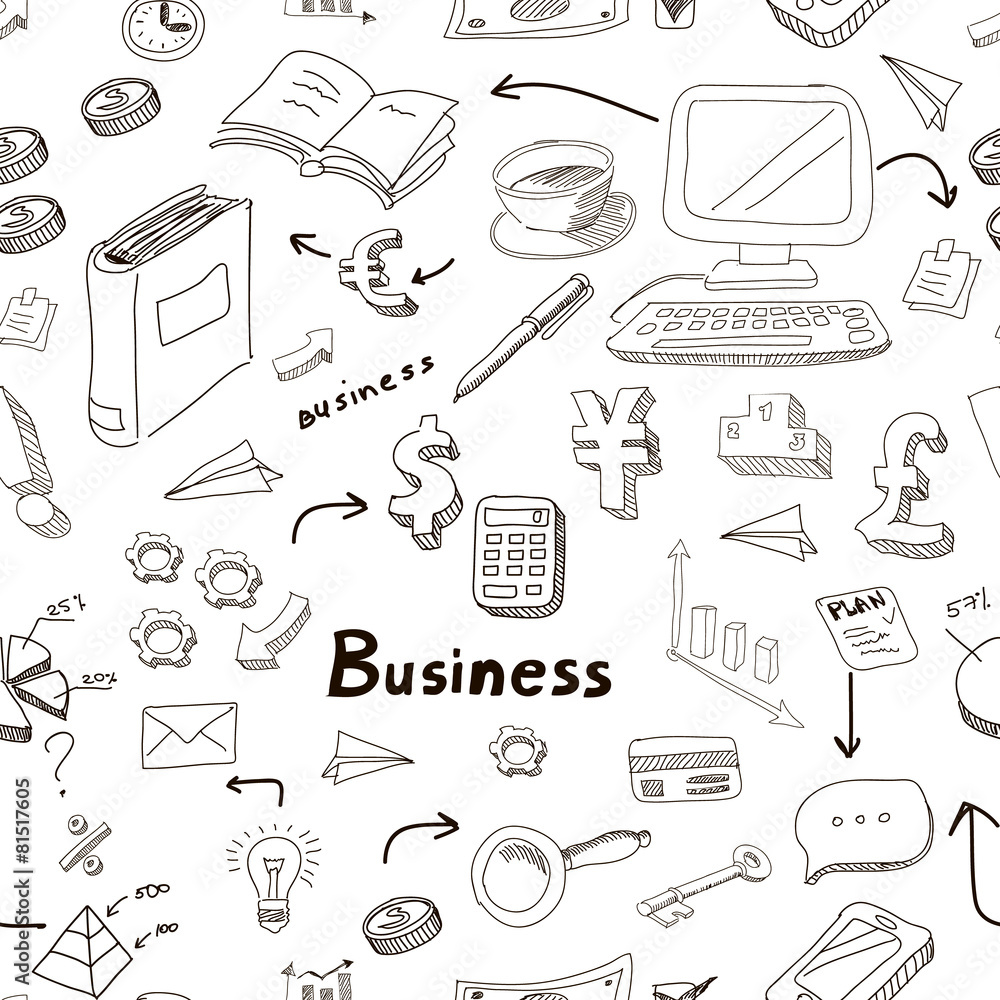 Vector business doodles seamless pattern background with Vector business doodles seamless pattern background with