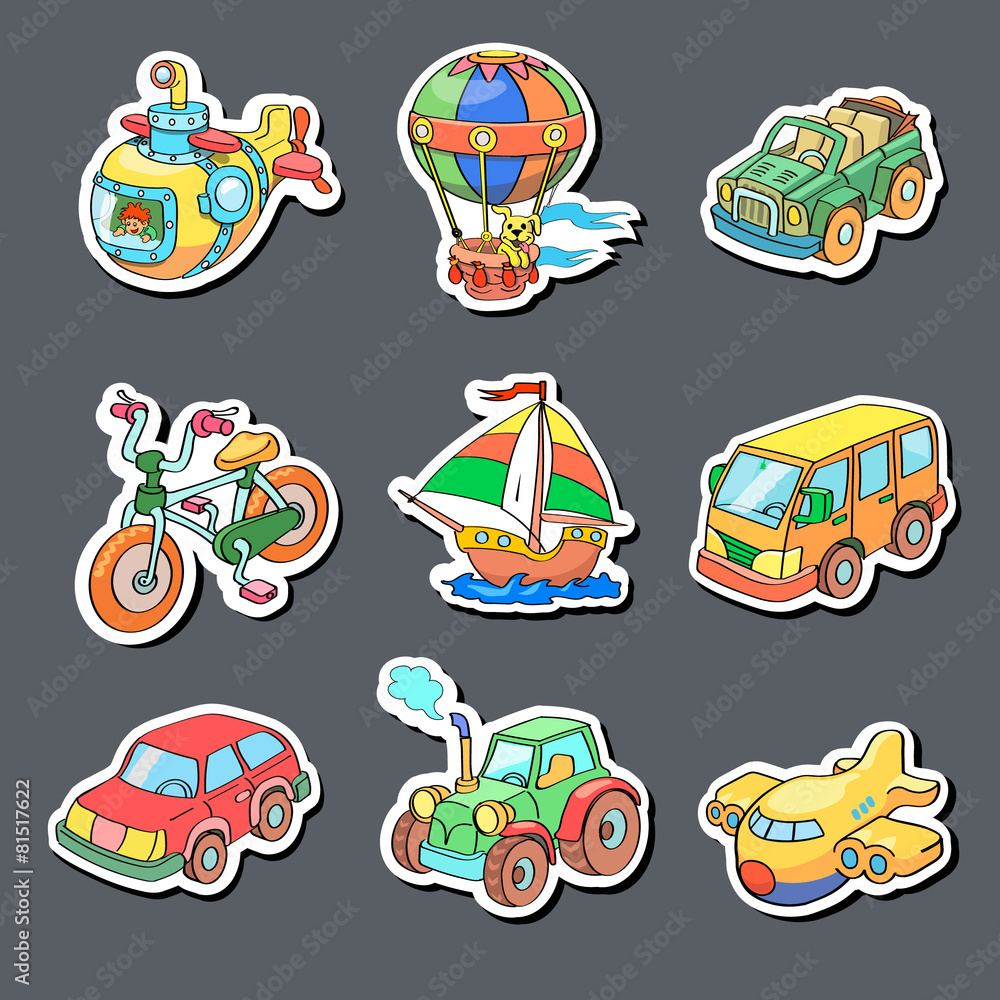 Cartoon collection of Transportation - Colored stickers