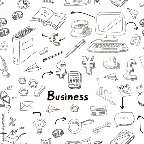 Vector business doodles seamless pattern background with