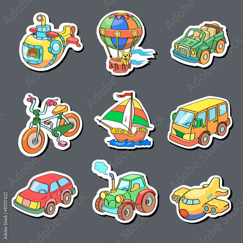 Cartoon collection of Transportation - Colored stickers