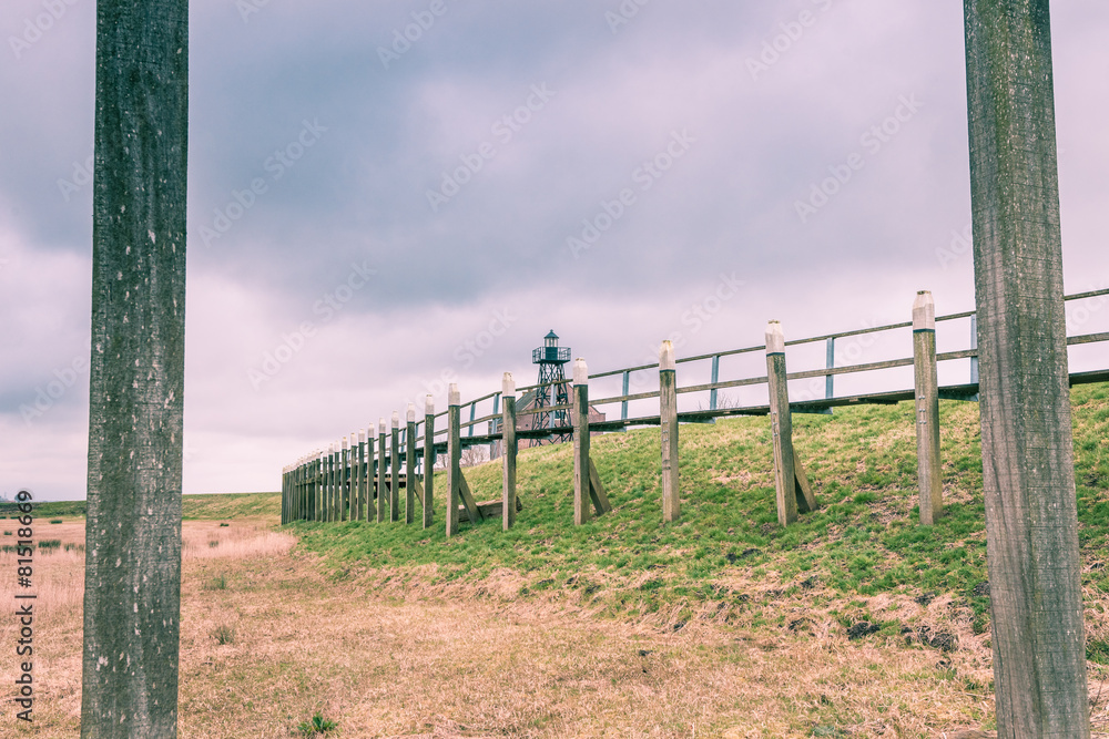 Fototapeta premium Storm clouds over the old port of schokland, Netherlands