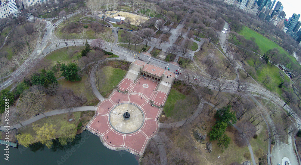 Aerial view of Central Park with Bethesda Fountain