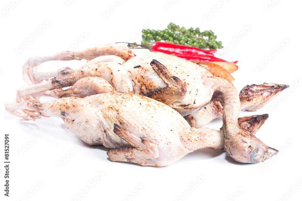quail and spices Before cooking isolate on white quail and spices Before cooking isolate on white