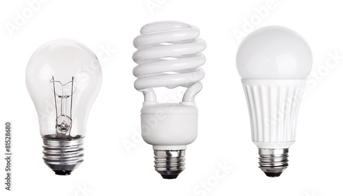 set of Light Bulb LED  CFL Fluorescent  isolated on white backgr