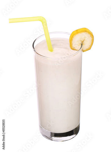 healthy glass of smoothies banana flavor isolated on white backg