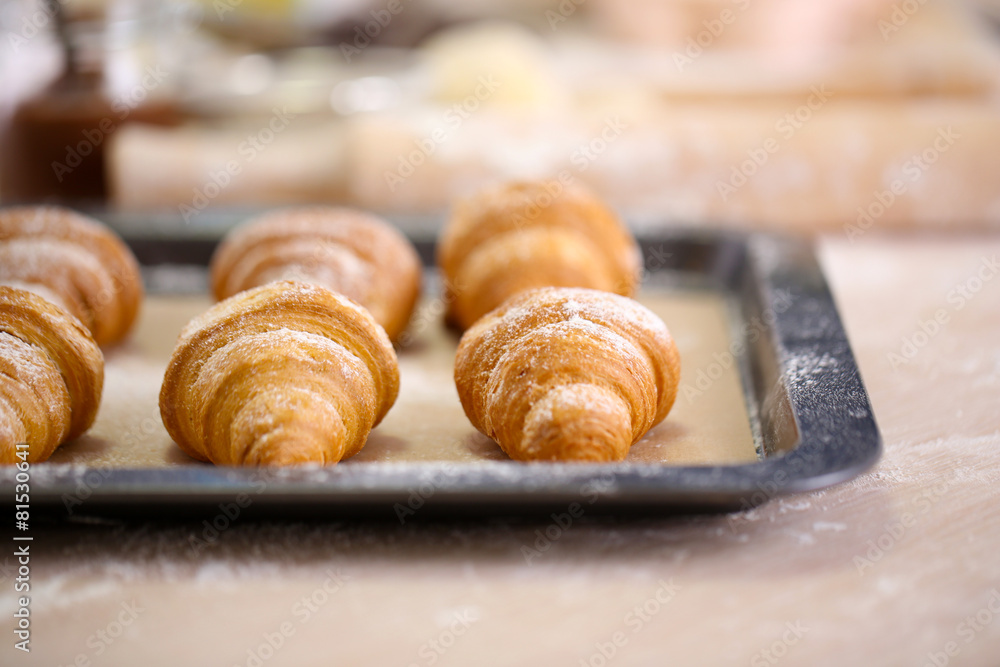 Baking croissant cookies. Baking croissant cookies.