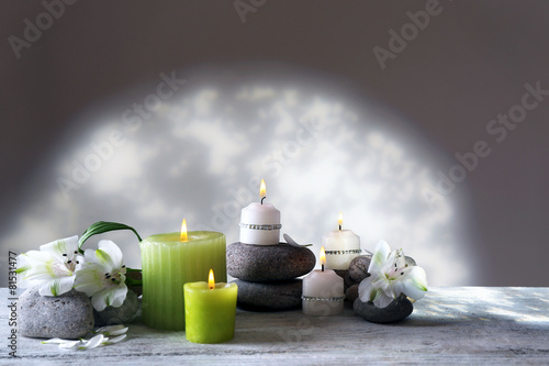 Canvas Print Beautiful composition with candles and spa stones