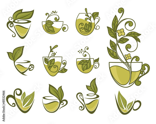green herbal tea, vector collection of forms, symbols and images