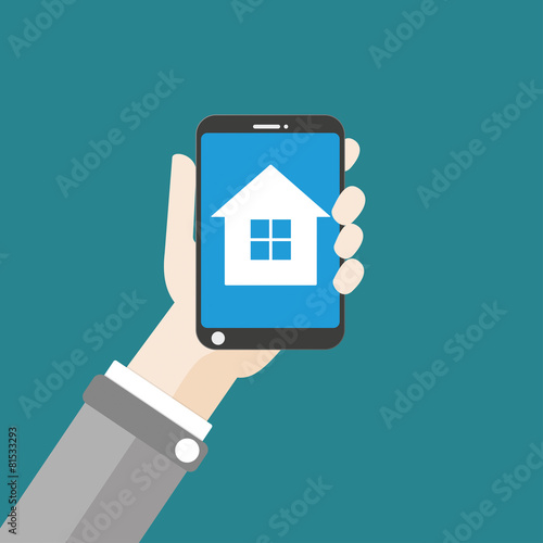Hand Smartphone House Flat Design