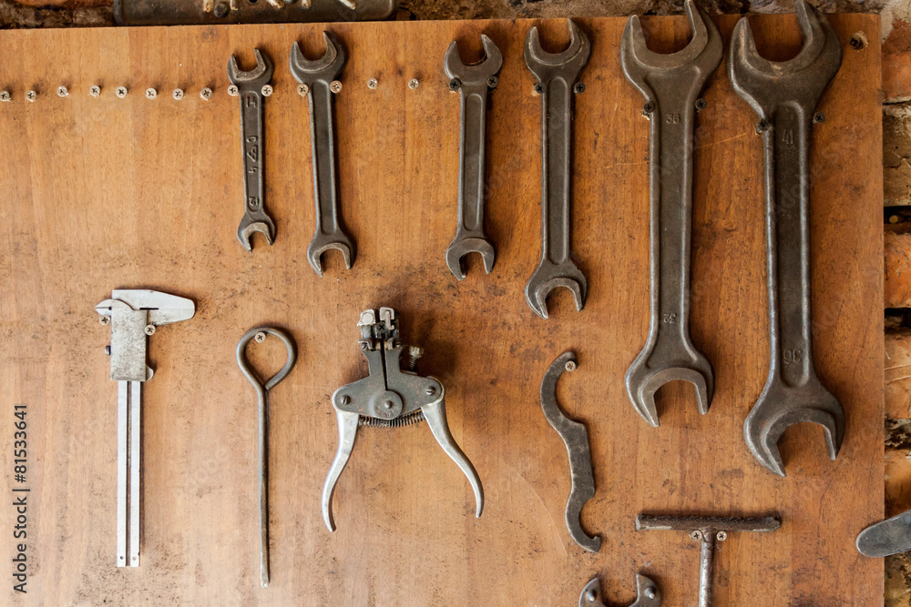 Old vintage tools at workshop.