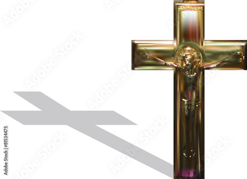 gold cross and shadow isolated on white
