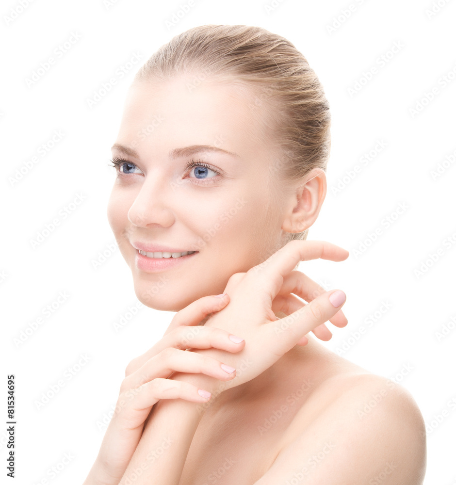 Smiling beauty young woman loking at the side. Smiling beauty young woman loking at the side.