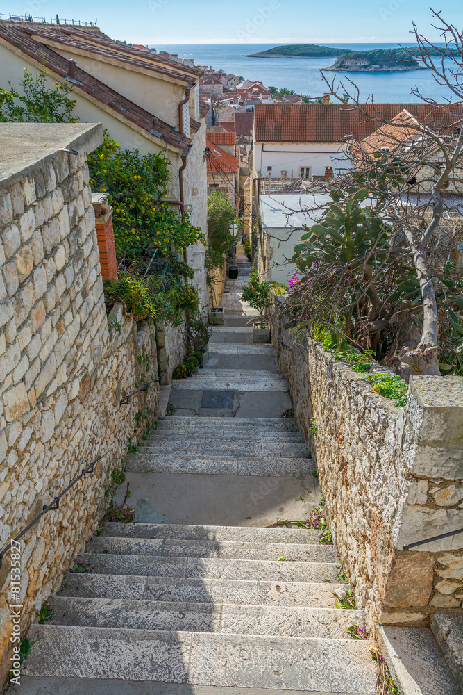 Narrow alley of Hvar, Croatia