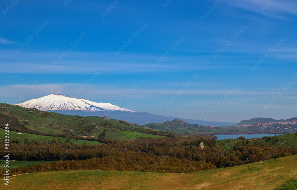 view on hinterland with Pozzillo Lake and volcano Etna