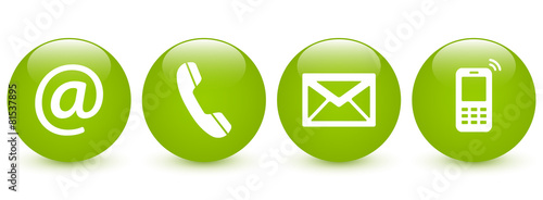 Set of light green glossy ball icons – Contact Us