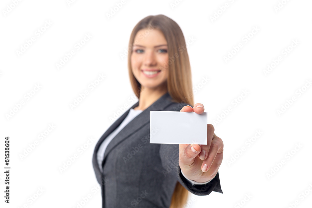 Businesswoman holding a blank sheet of paper Businesswoman holding a blank sheet of paper