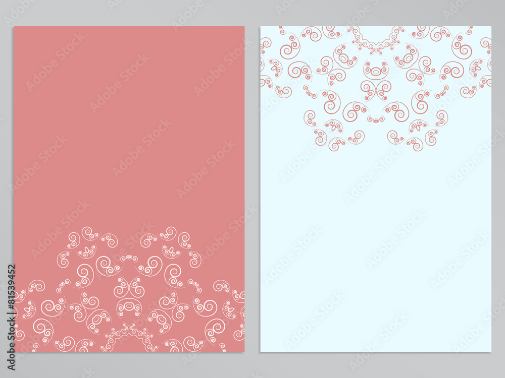 Pink and white flyers with ornate floral pattern