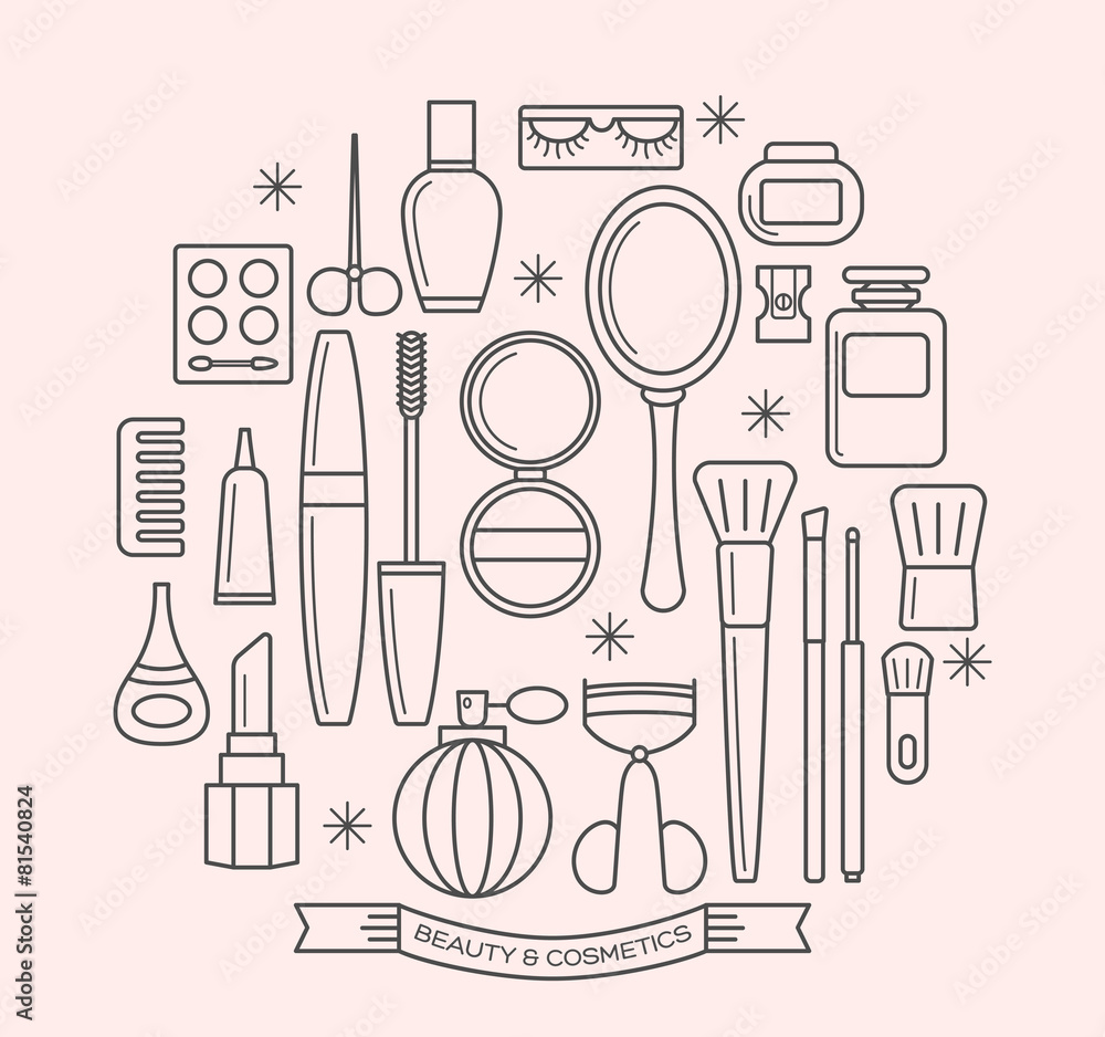 beauty and cosmetics thin line outline icons set beauty and cosmetics thin line outline icons set