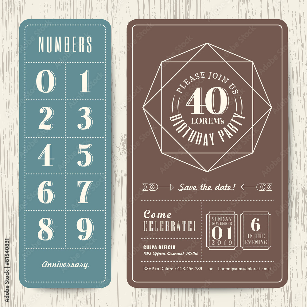 retro birthday party invitation card with editable numbers
