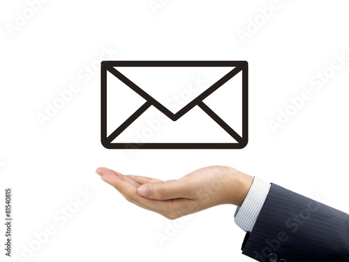  e-mail icon holding by businessman's hand