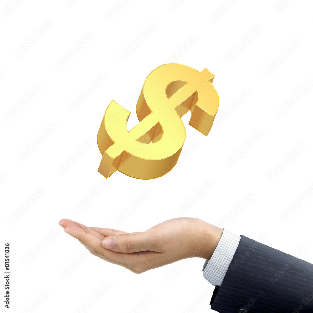 businessman's hand holding a golden money symbol businessman's hand holding a golden money symbol