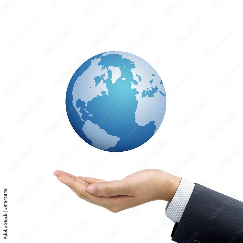 businessman's hand holding globe symbol businessman's hand holding globe symbol