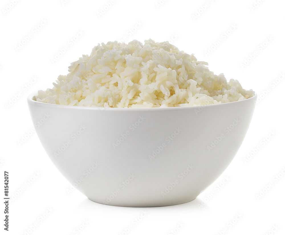 Rice in a bowl on a white background